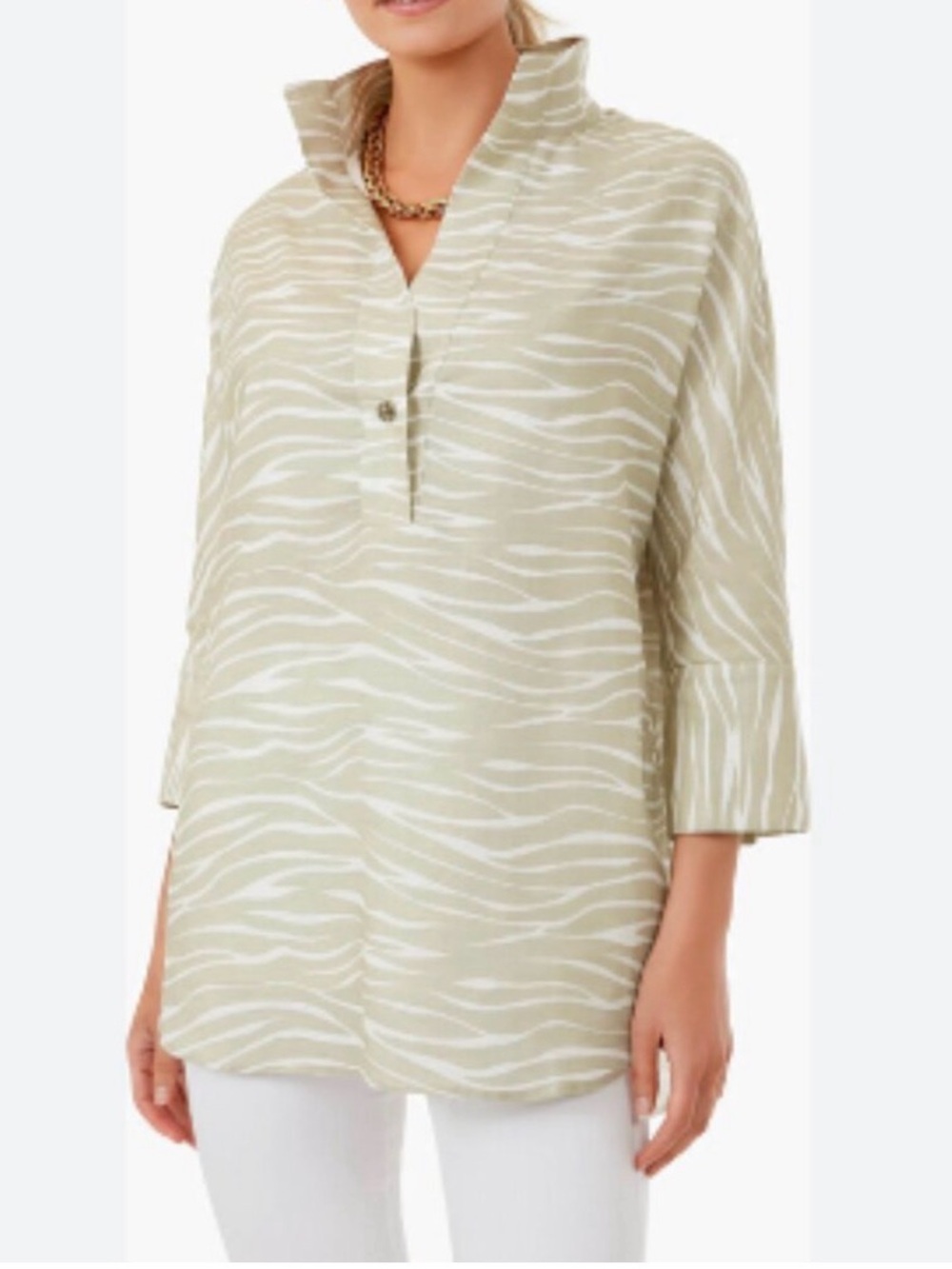 TUCKERNUCK Platinum Zebra Linen Willow Blouse XXL